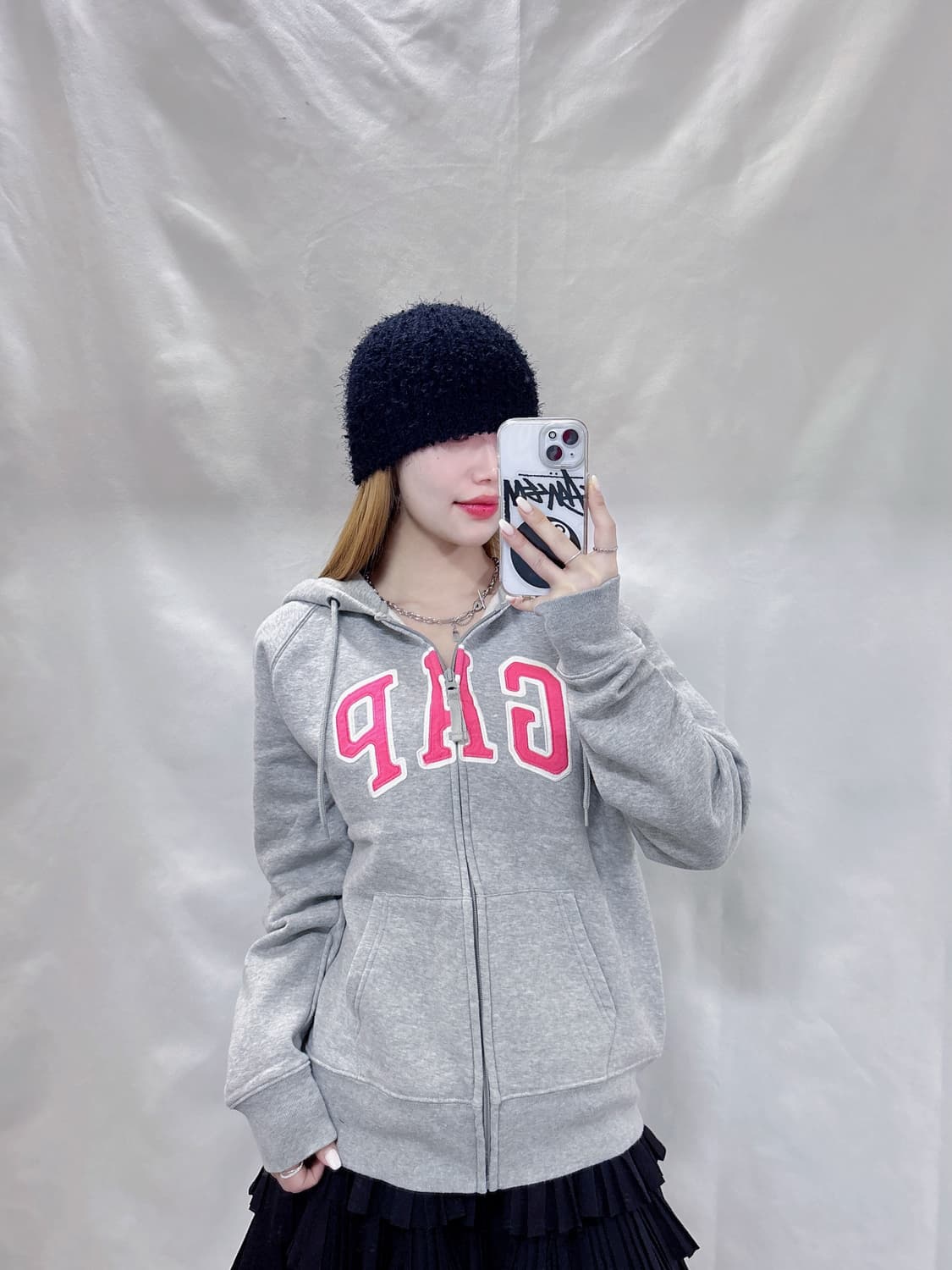 GAP 갭 핑크 빅로고 그레이 후드집업  상품이미지1