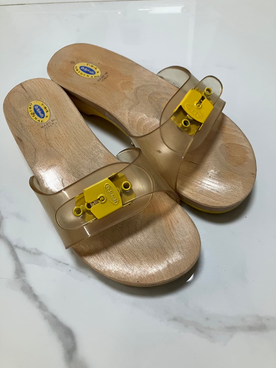 Y2K 2000s 닥터숄 우든힐 슬라이드 투명 클로그 샌들 빈티지 상품이미지1