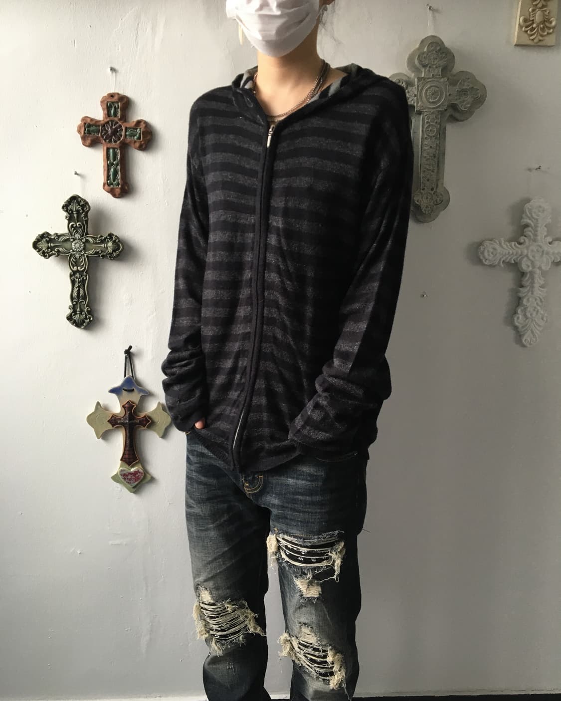 Stripe pattern hood zip up 상품이미지5