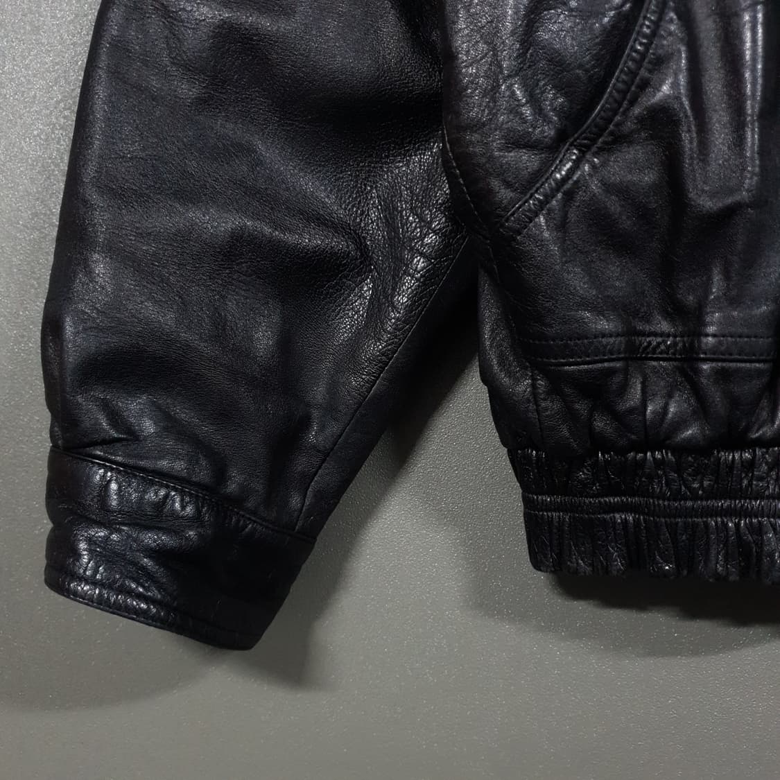 실측 L) VTG 90s 빈티지 램스킨 양가죽 100% 봄버 자켓 블랙 상품이미지3