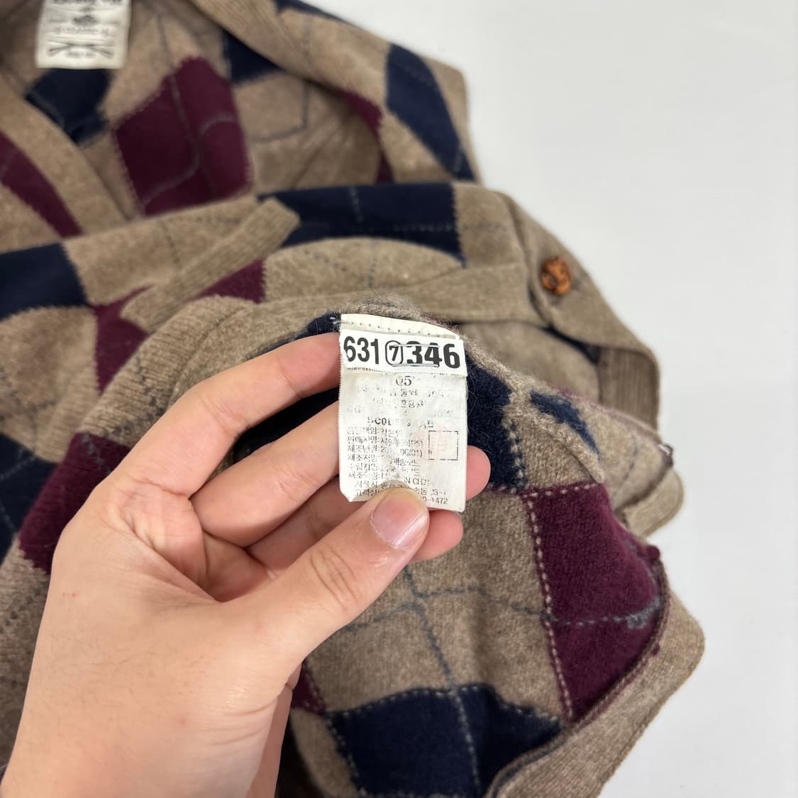 우먼L 빈폴 베이지 아가일 울100% 니트베스트 상품이미지4