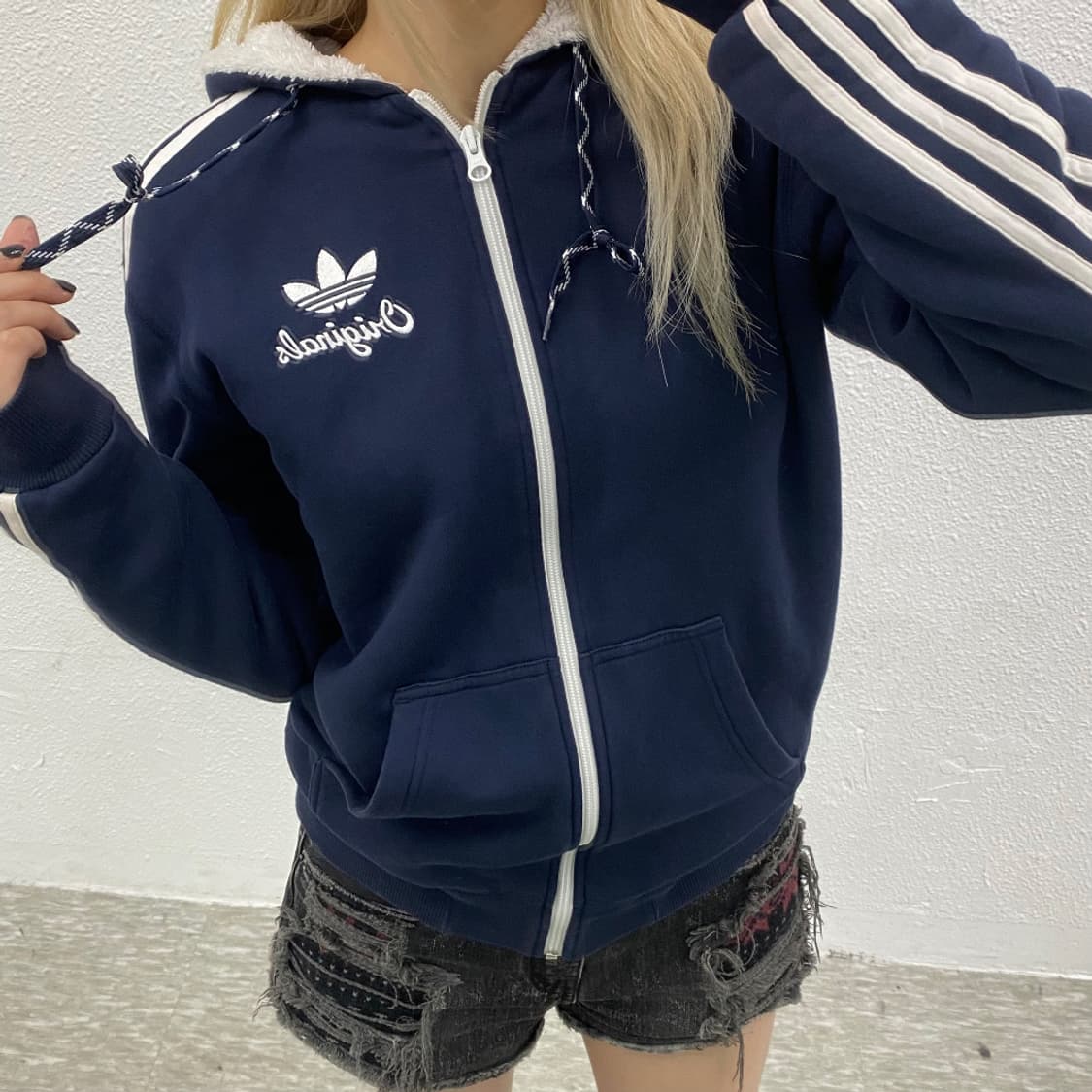 아디다스 화이트라인 뽀글이 네이비 후드집업 85 상품이미지1