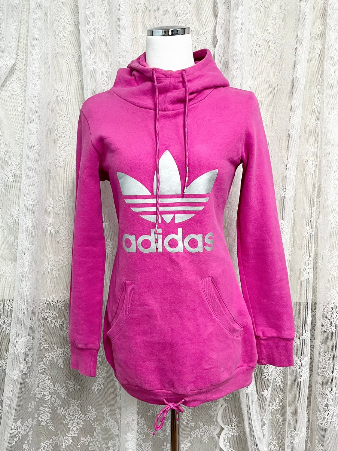 XS)아디다스 y2k 핑크 실버 롱 후디 기모 후드티 상품이미지1