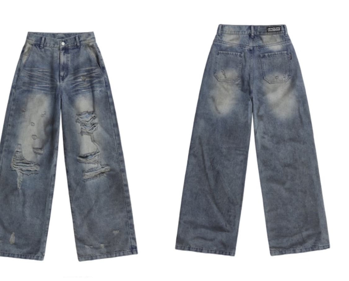 더티 워시드 디스트로이드 데님 팬츠 블루 상품이미지1