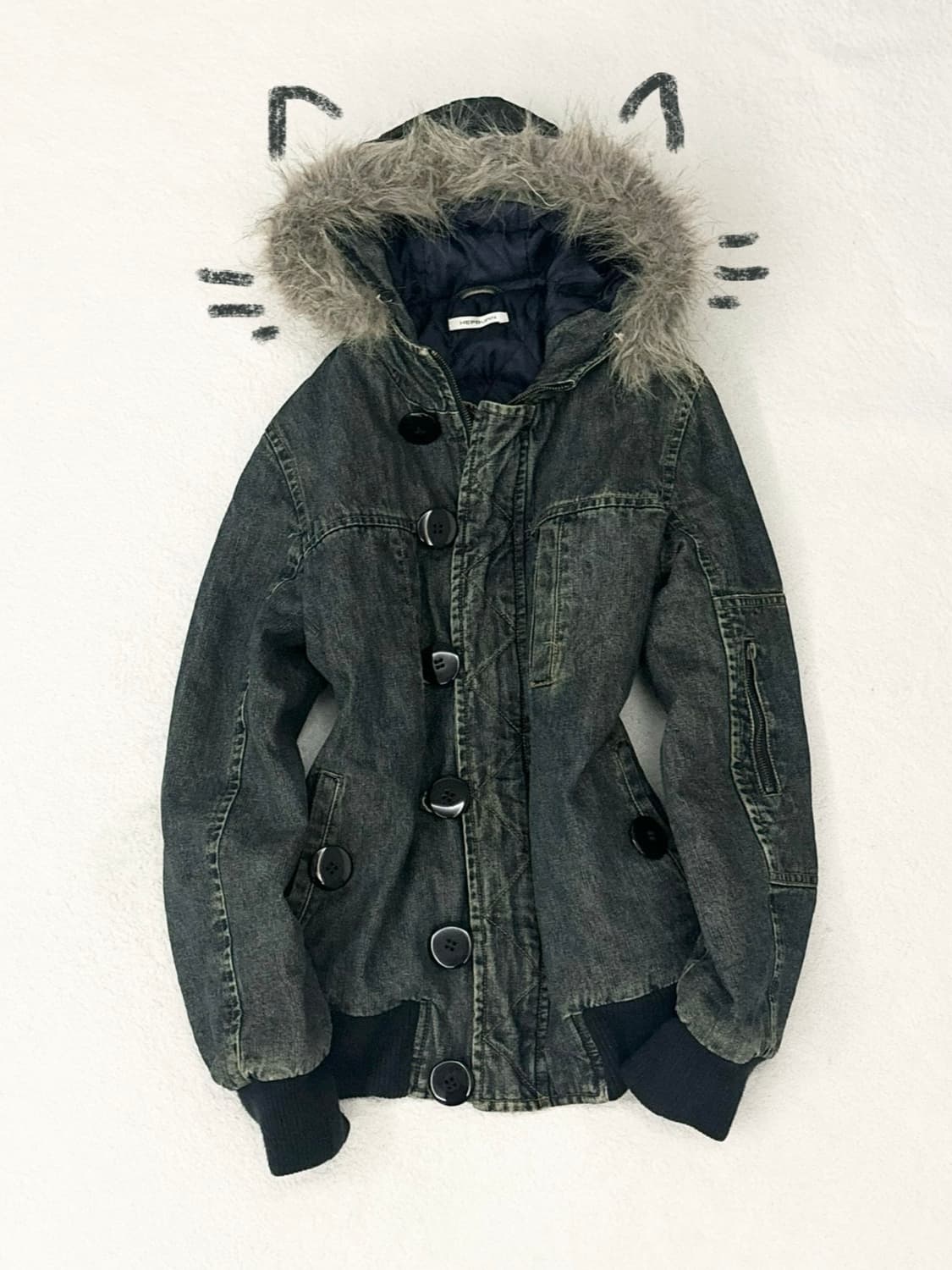 일본빈티지 y2k 핀터레스트 데님후드점퍼 니혼진 와투케 너드 큐빈티지 상품이미지1