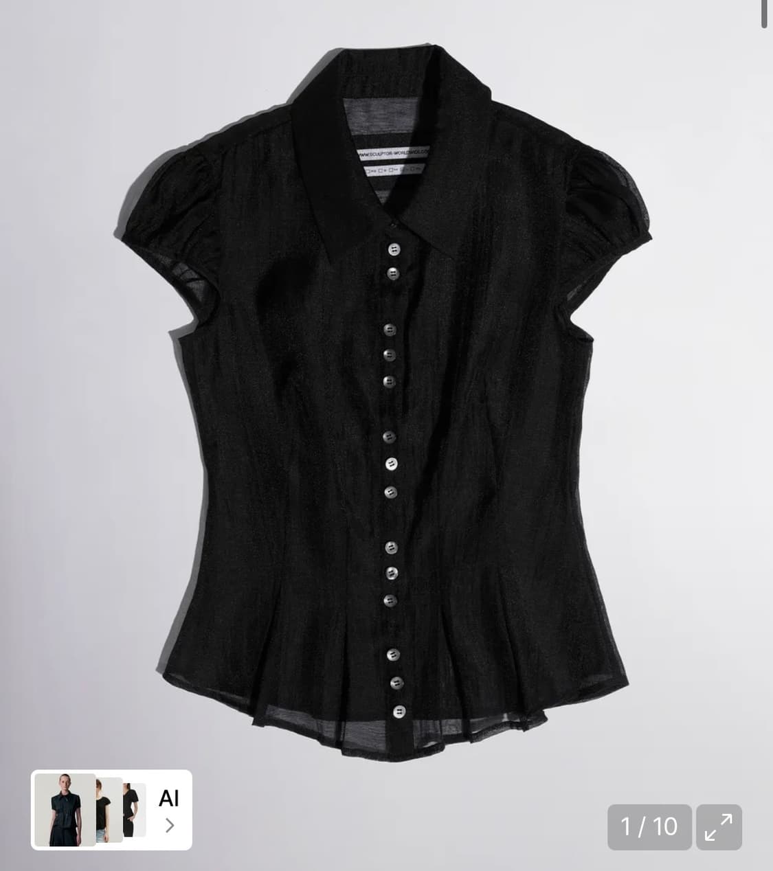 스컬프터 Sheer Pleated Hem Blouse Black 블라우스 상품이미지1
