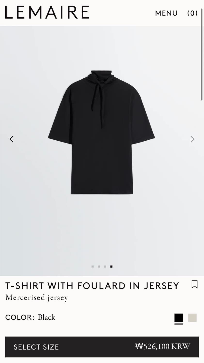 [XS,S,M]르메르 26ss FOULARD 스카프 티셔츠/블랙 상품이미지4