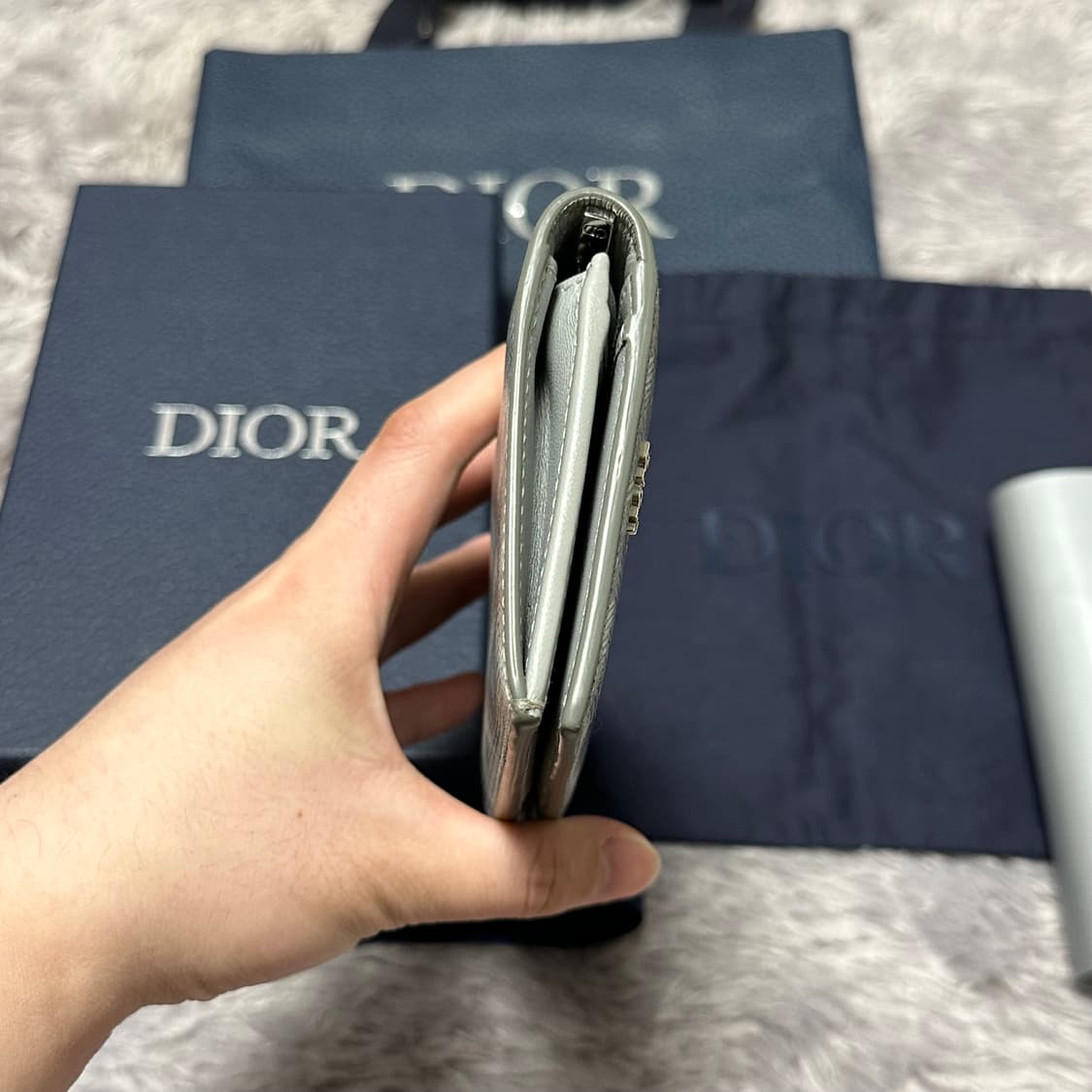 [풀구성] 디올 CD 다미아몬드 장지갑 그레이 상품이미지5