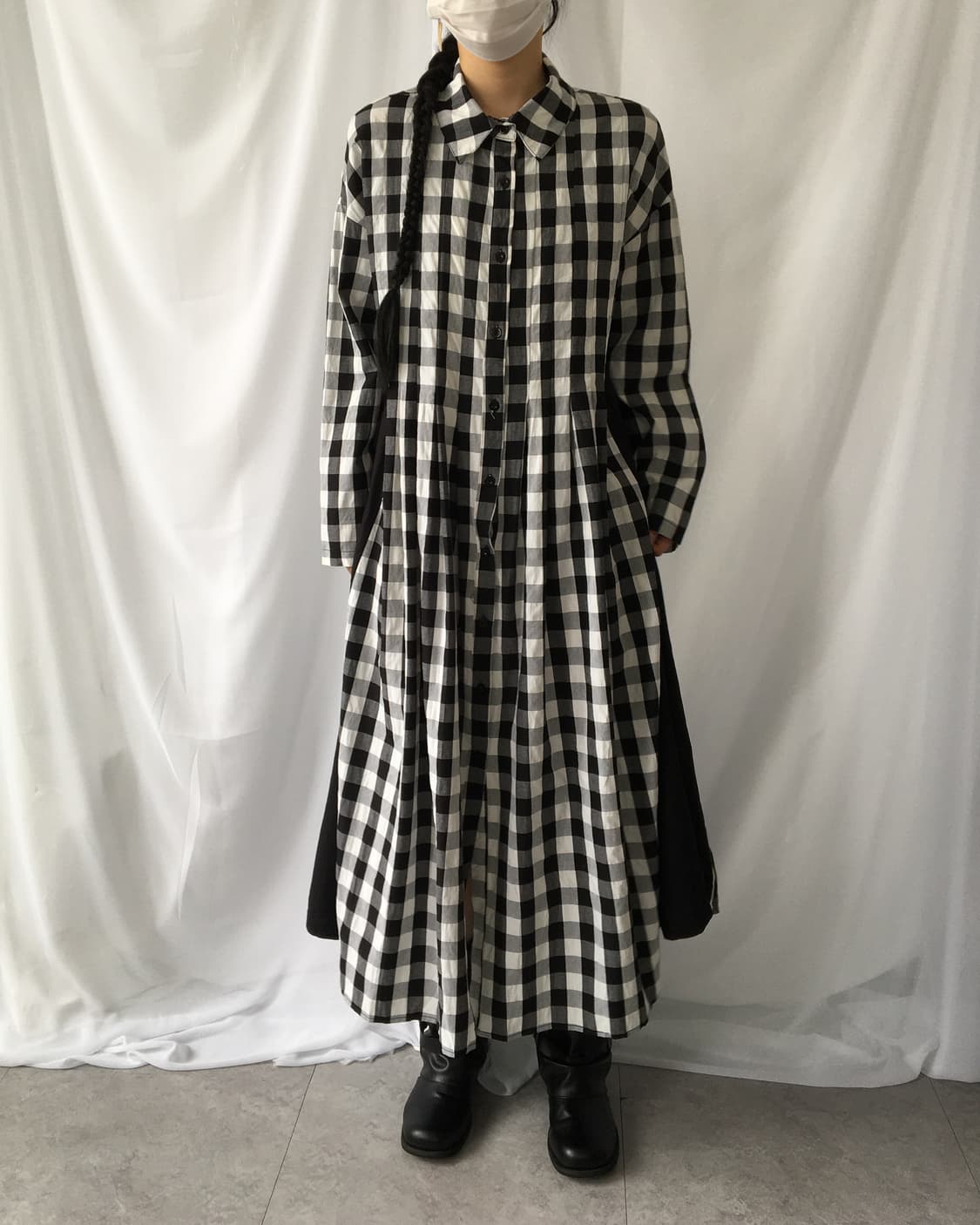 Flare line point check pattern shirt lon 상품이미지1