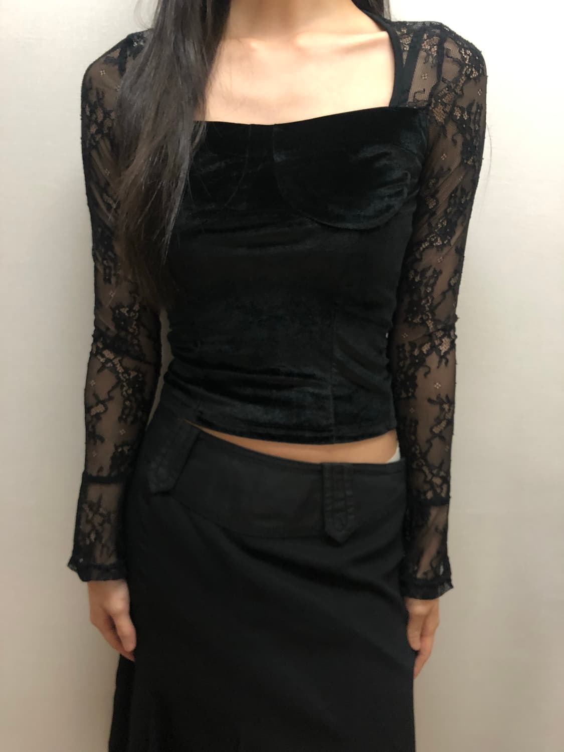 빈티지 블랙 레이스 벨벳 탑 상품이미지2