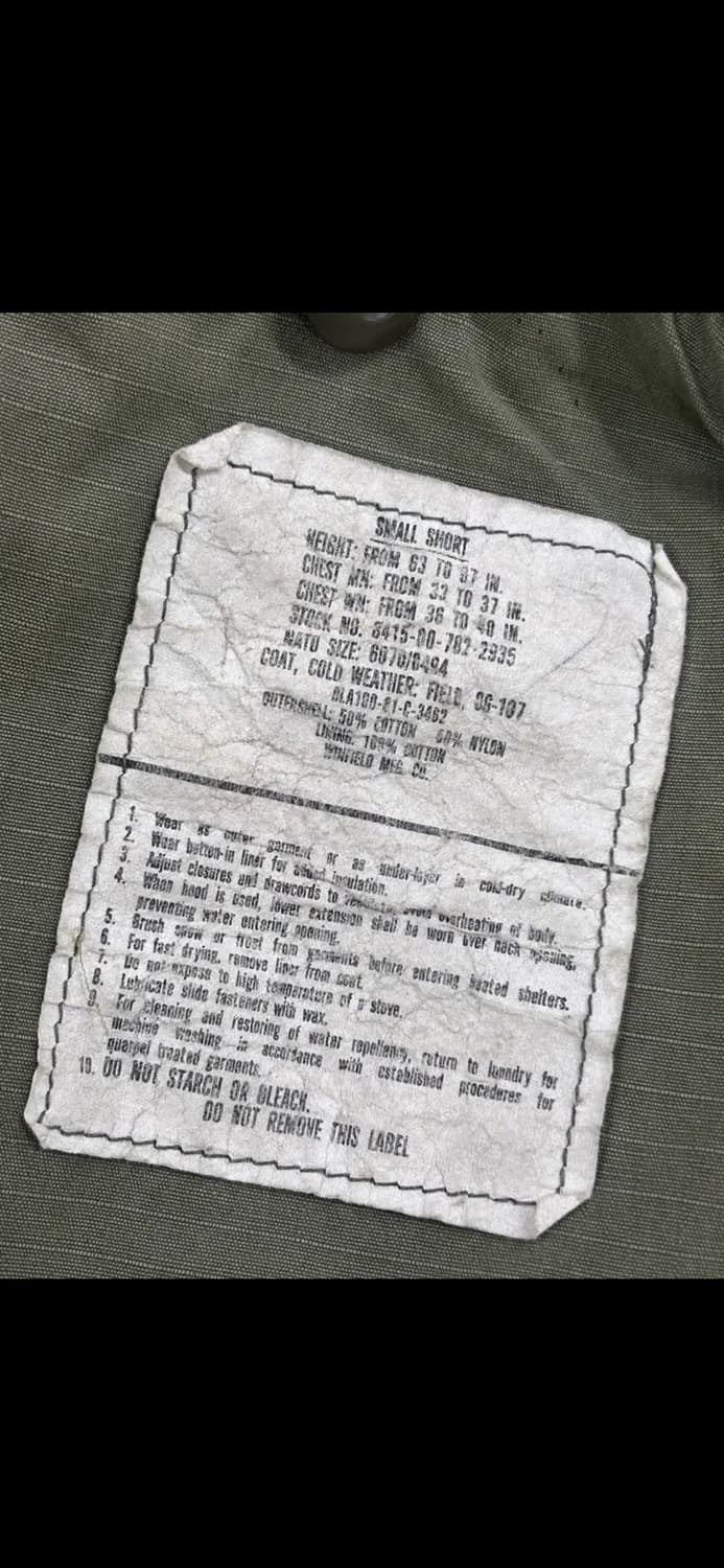 80's 미군 오리지날 M-65 필드 자켓(s-s) 상품이미지9