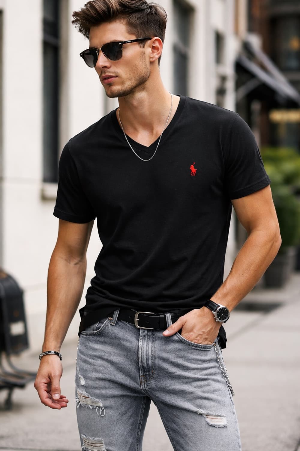 Polo Ralph Lauren 레드포니 V넥 반팔 티셔츠 (Bla 상품이미지1