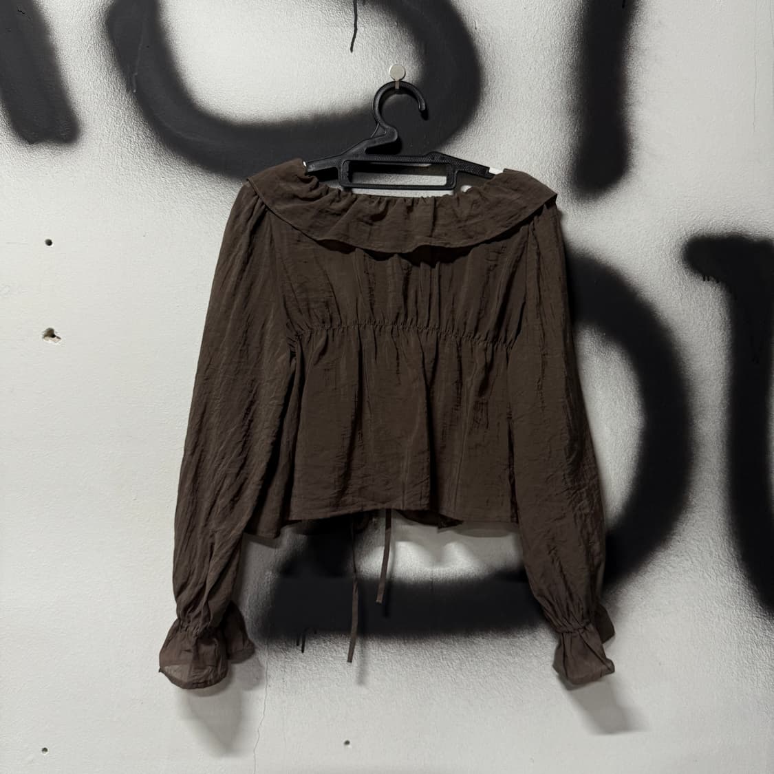VTG 빈티지 브라운 러플 레이스 셔링 리본 크롭 가디건 상품이미지2
