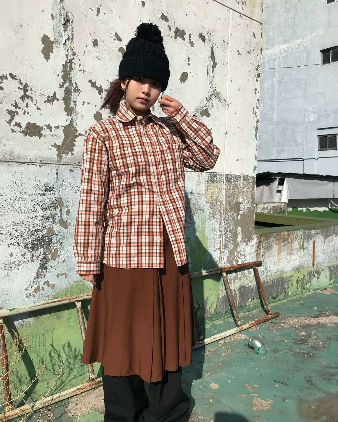 오렌지 브라운 체크 셔츠  상품이미지3