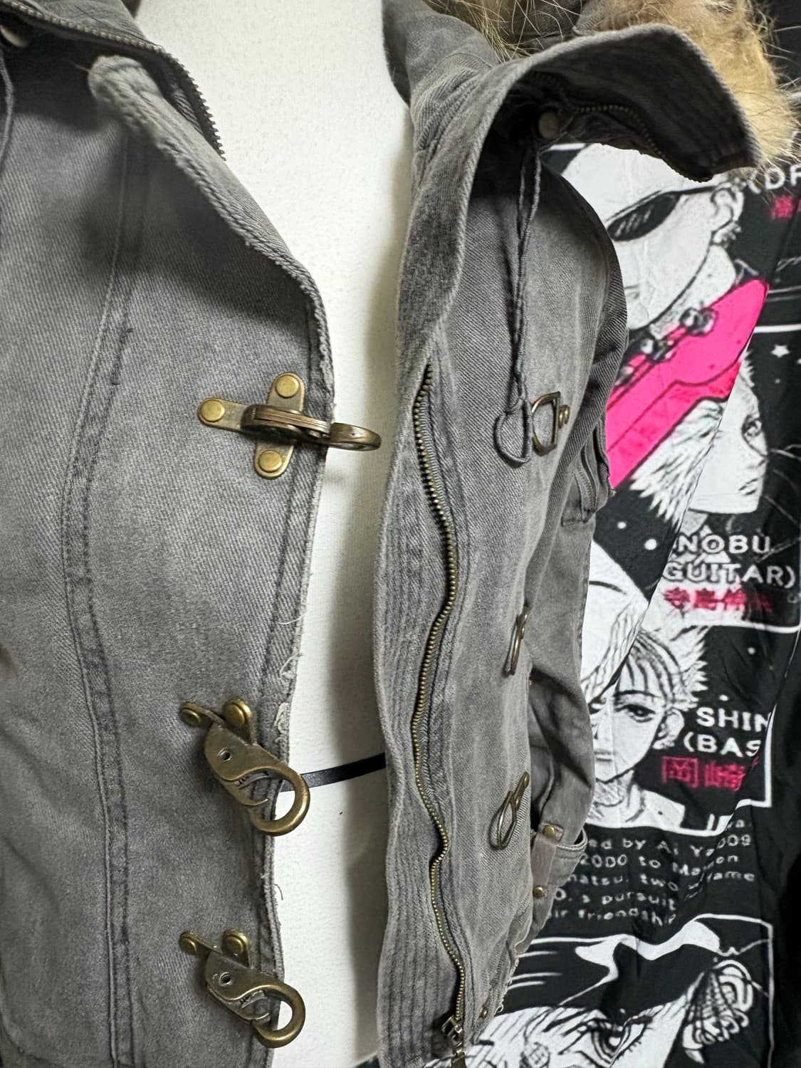 Y2k 갸루 퍼 데님 털자켓 빈티지 상품이미지5