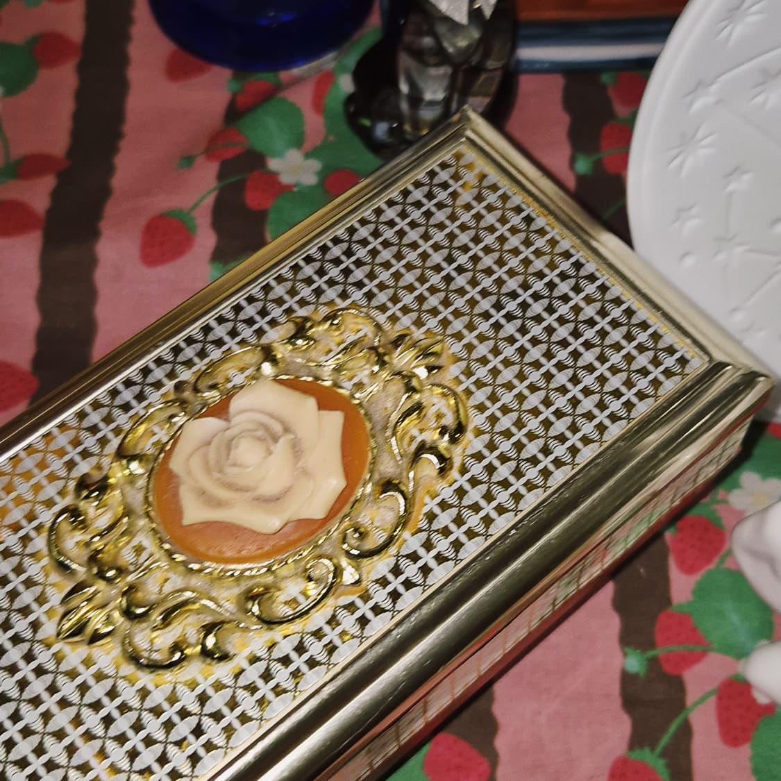 70s 실버 레더 로즈 카메오 오르골 보석함 상품이미지9