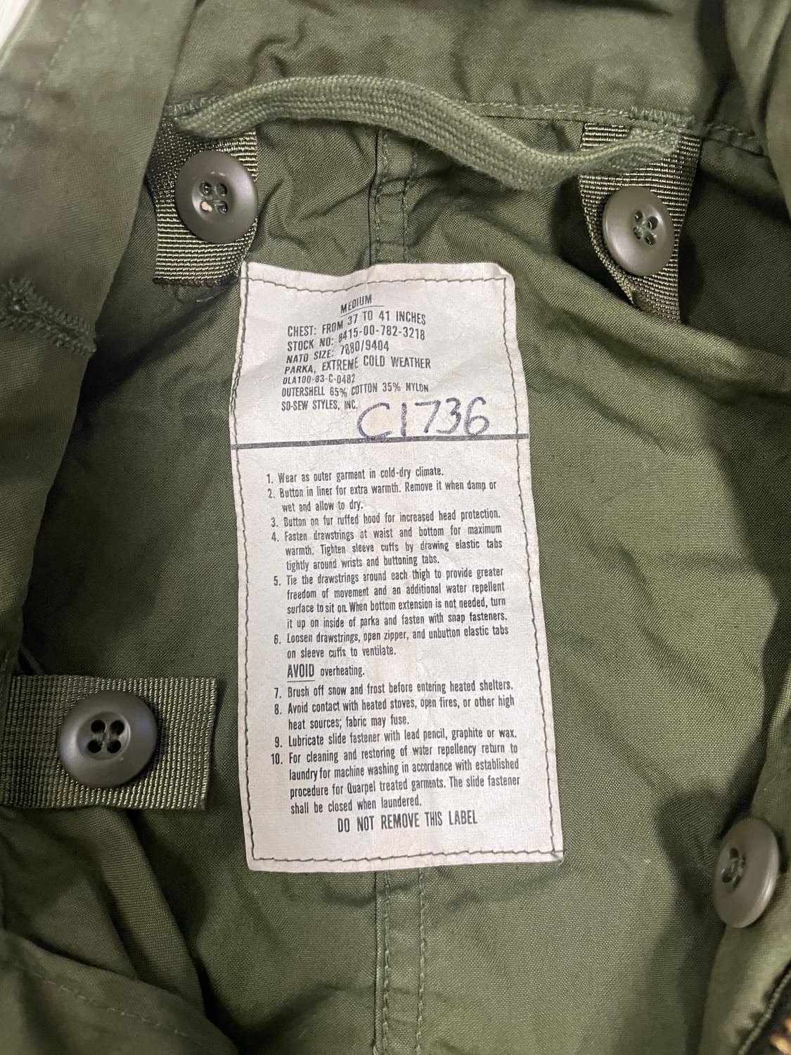 m65 og 피쉬테일 개파카 M 외피 오리지널 상품이미지4