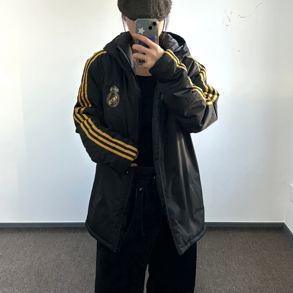 Adidas 아디다스 옐로우 트랙 삼각로고 블랙 패딩 돕바 상품이미지2