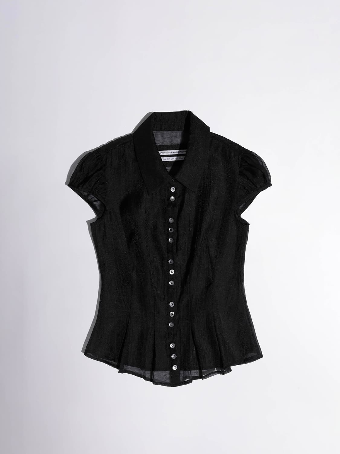 스컬프터 블라우스 Sheer Pleated Hem Blouse Black 상품이미지1