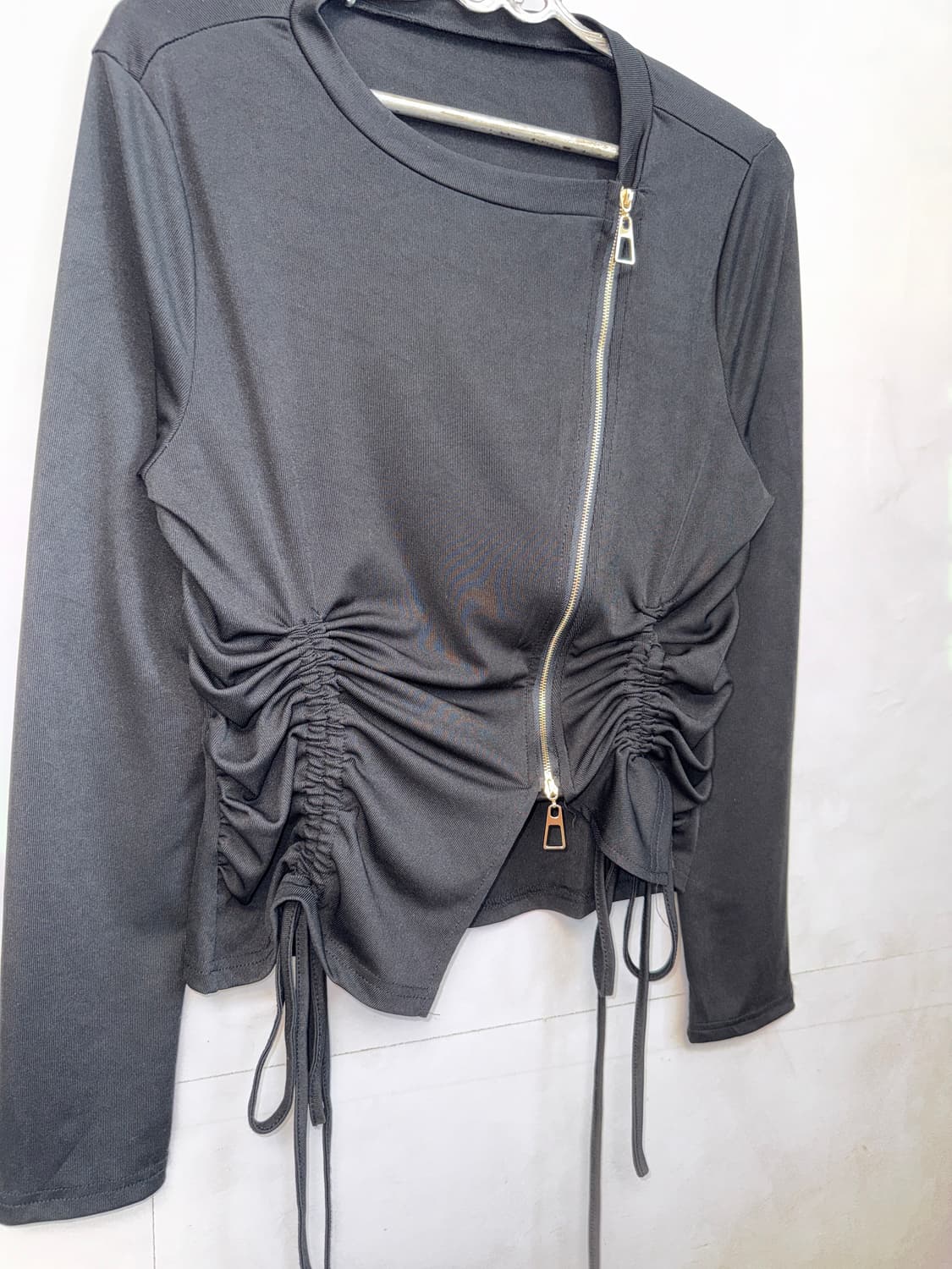 Black side shirring two way zipup 상품이미지7