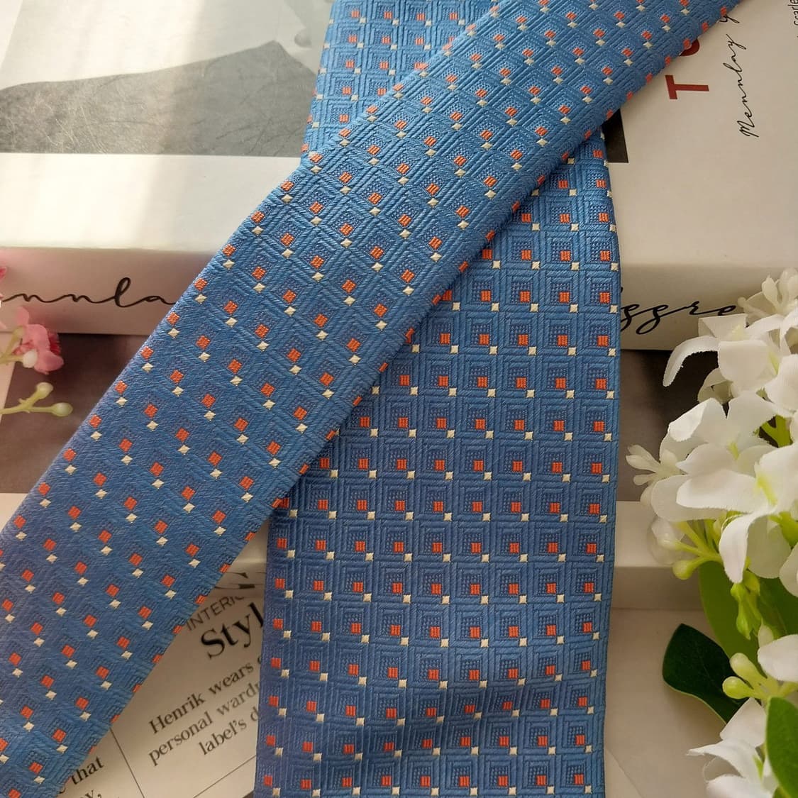 에스 티 듀퐁 실크 블루 기하 패턴 넥타이 8.1cm A+등급 K1887 상품이미지4