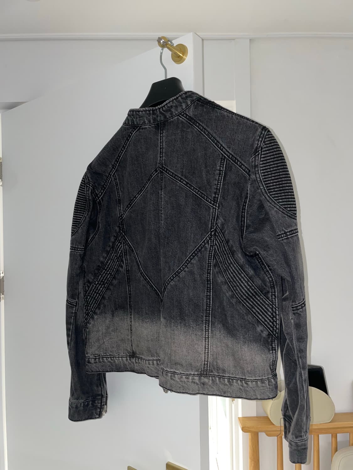 크러쉬 바이커 데님 자켓 블랙 상품이미지2