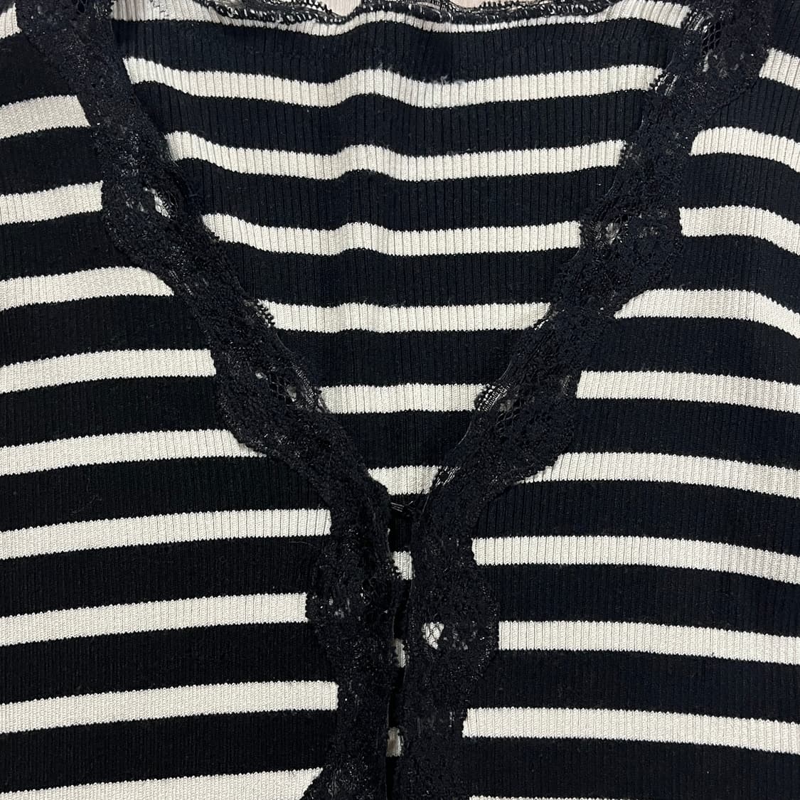 스트라이프 레이스 클립 가디건 빈틴지 상품이미지2