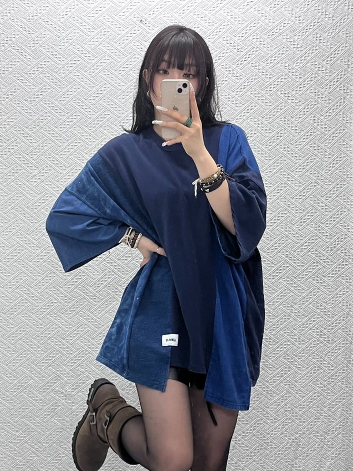 아조바이아조 스트릿 펑크 언발 패치워크 반팔티 115 C10975 상품이미지1