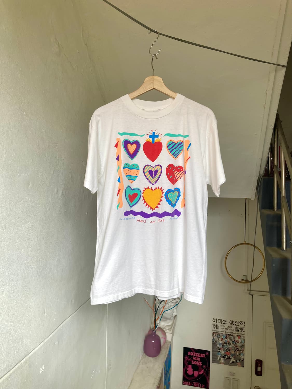 싱글 스티치 하트패턴 티셔츠 상품이미지1