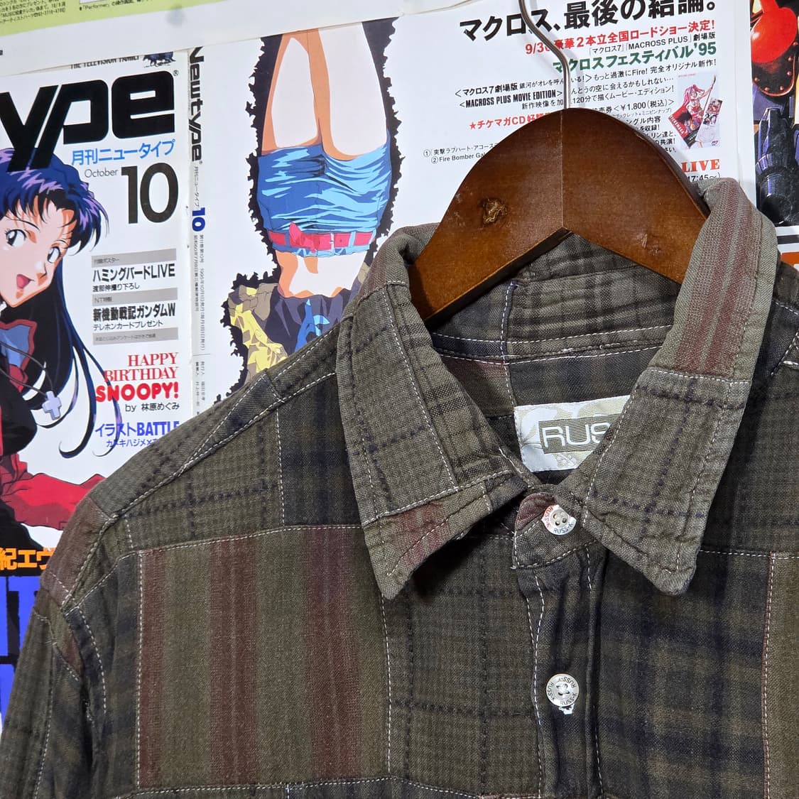 JPN 패치워크 카키 브라운 체크 코튼 셔츠 상품이미지3