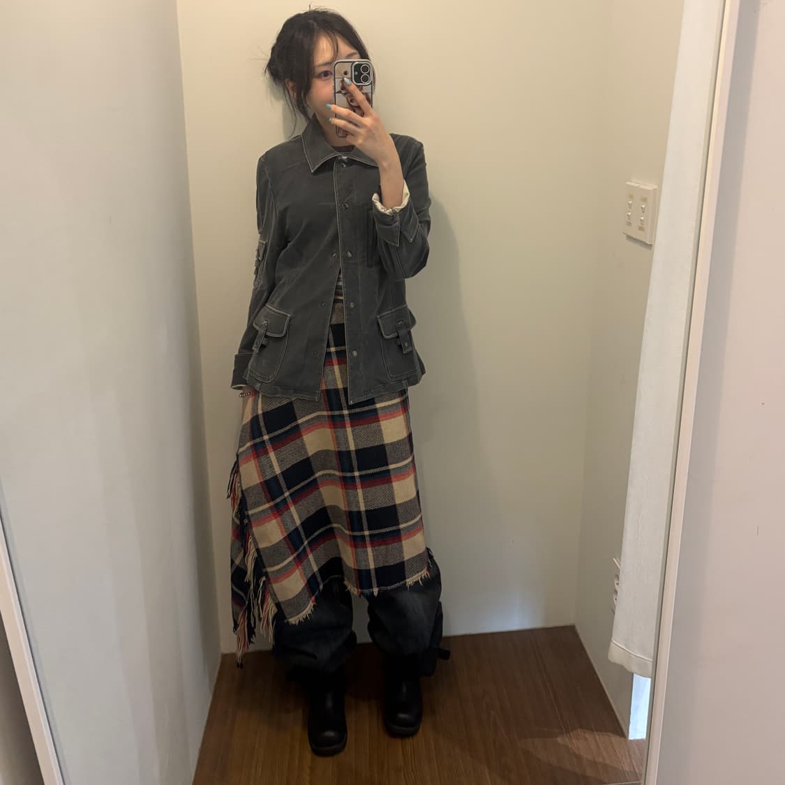 Checkered Scarf Skirt 상품이미지1