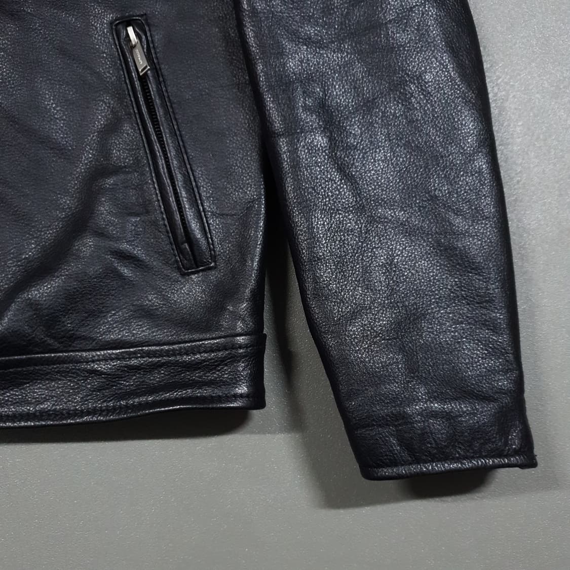 M (95) 에이징씨씨씨 카우하이드 블랙 리얼 소가죽 레더 싱글 자켓 상품이미지2