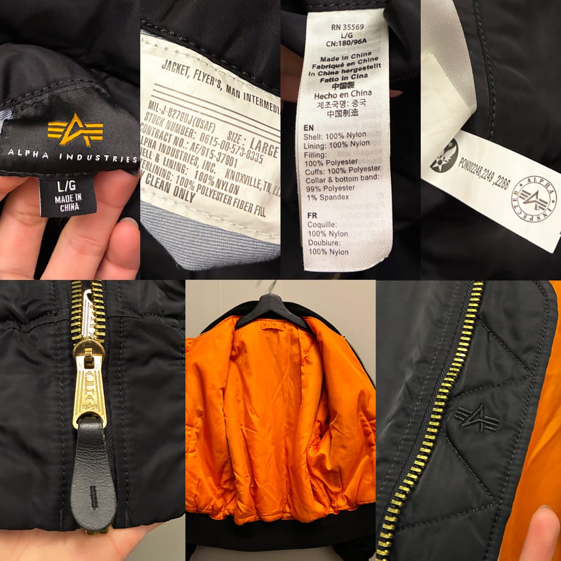 (L/105)알파인더스트리 ma-1 블랙 레귤러 플라이트 항공점퍼 마원 상품이미지10