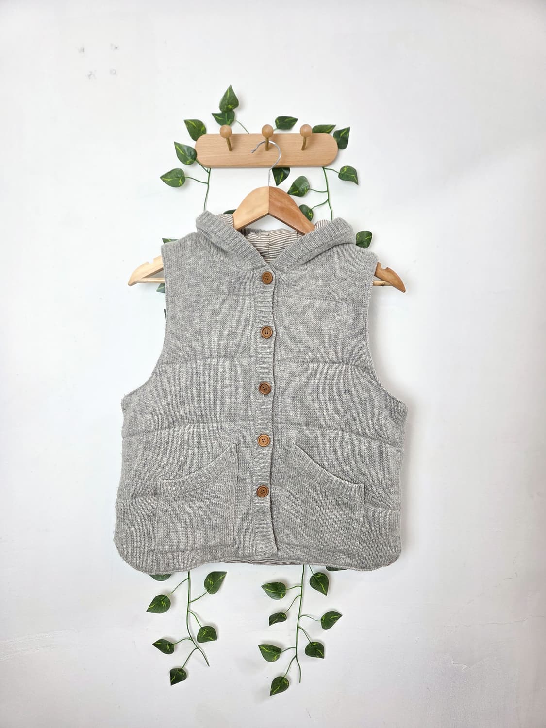 그레이 후드 패딩 조끼 상품이미지1