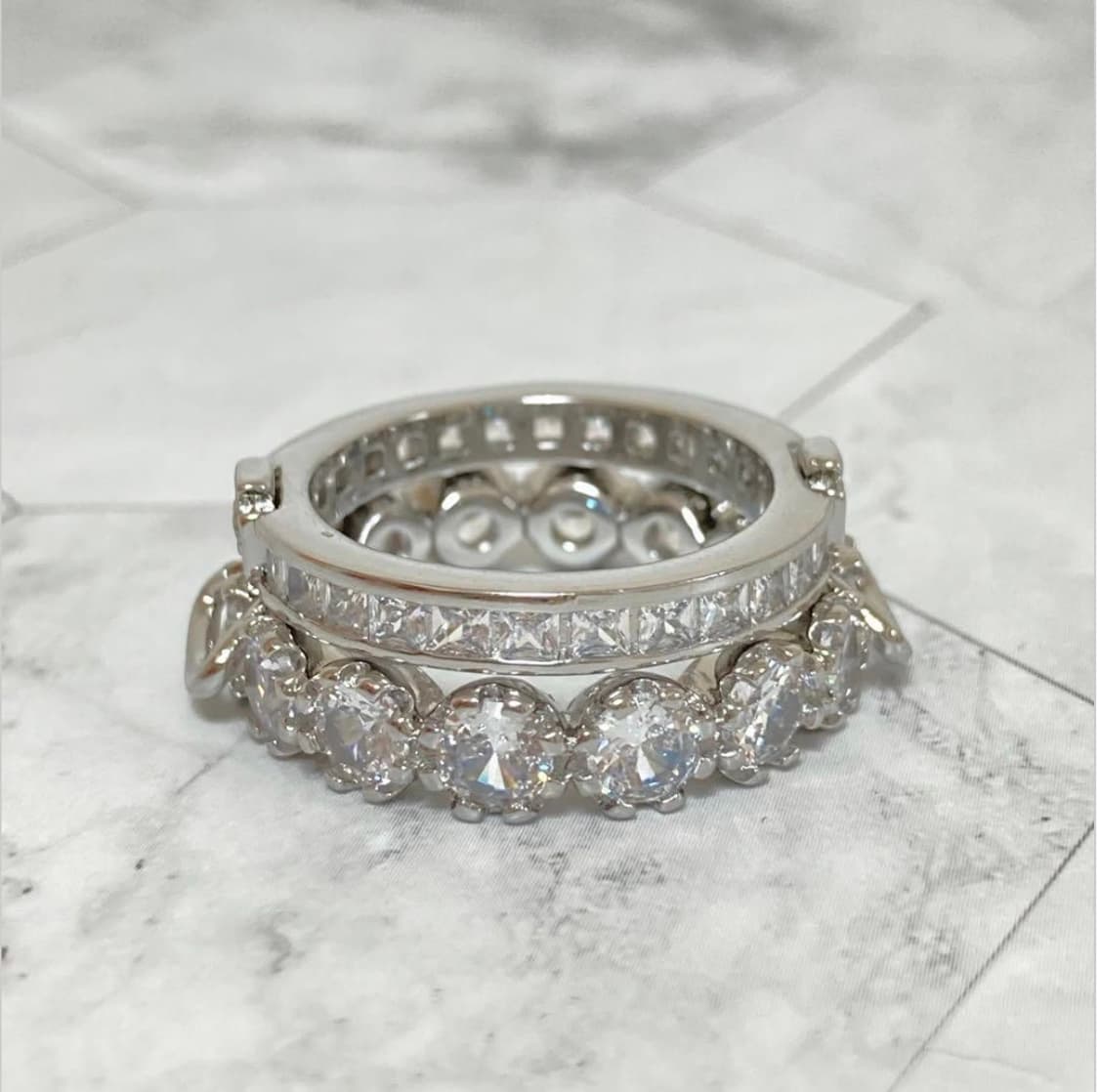 비비안웨스트우드 아카이브 화이트 크리스탈 큐빅 2단링 반지 상품이미지7