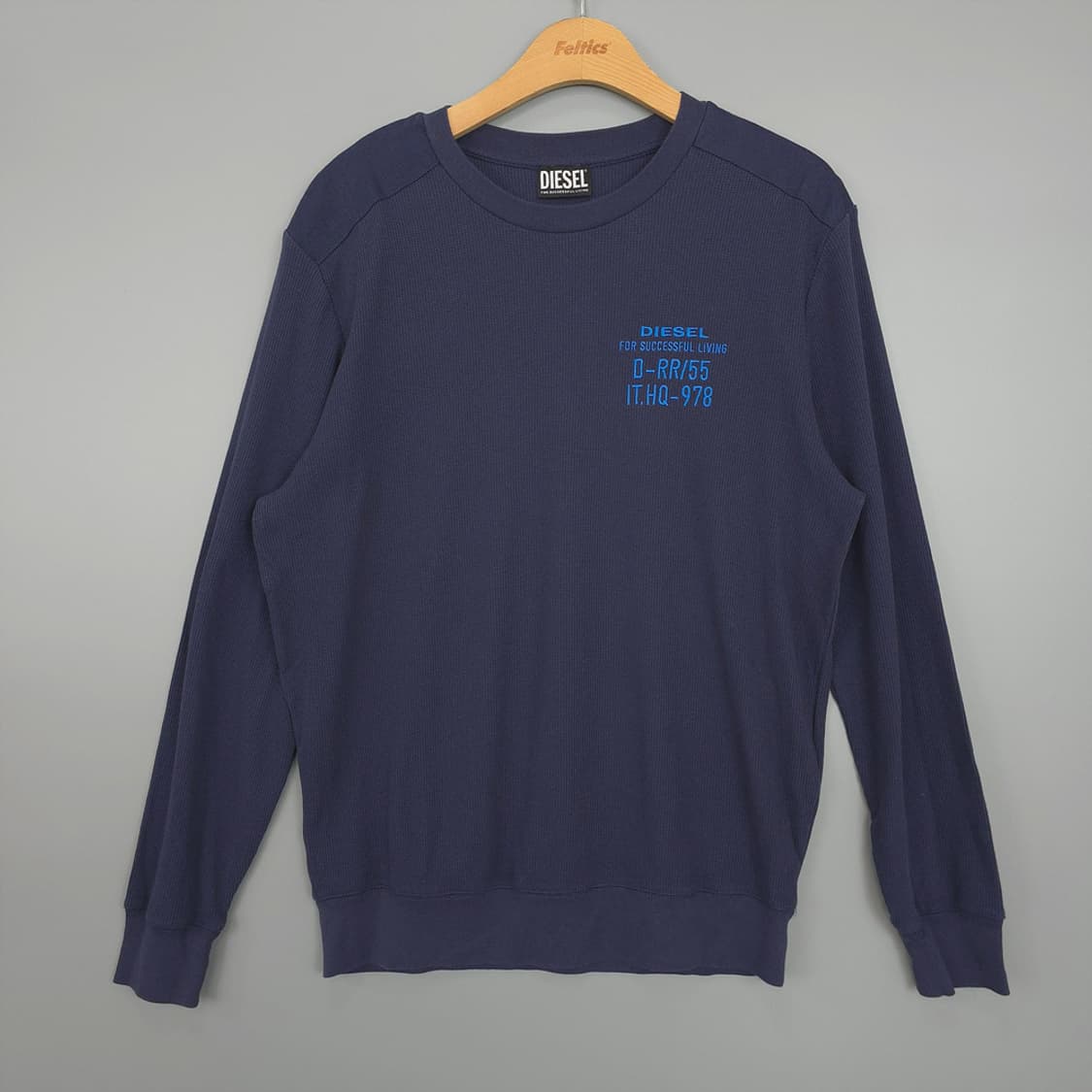 디젤 DIESEL 와플 조직 맨투맨 티셔츠 네이비 100 상품이미지1