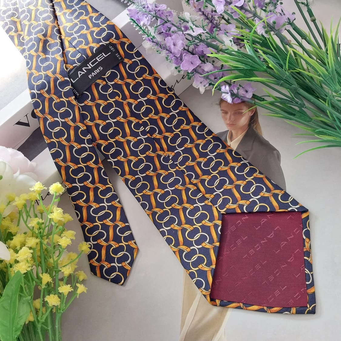 란셀 실크 네이비 체인 패턴 넥타이 9.9cm A+등급 K1383
 상품이미지6