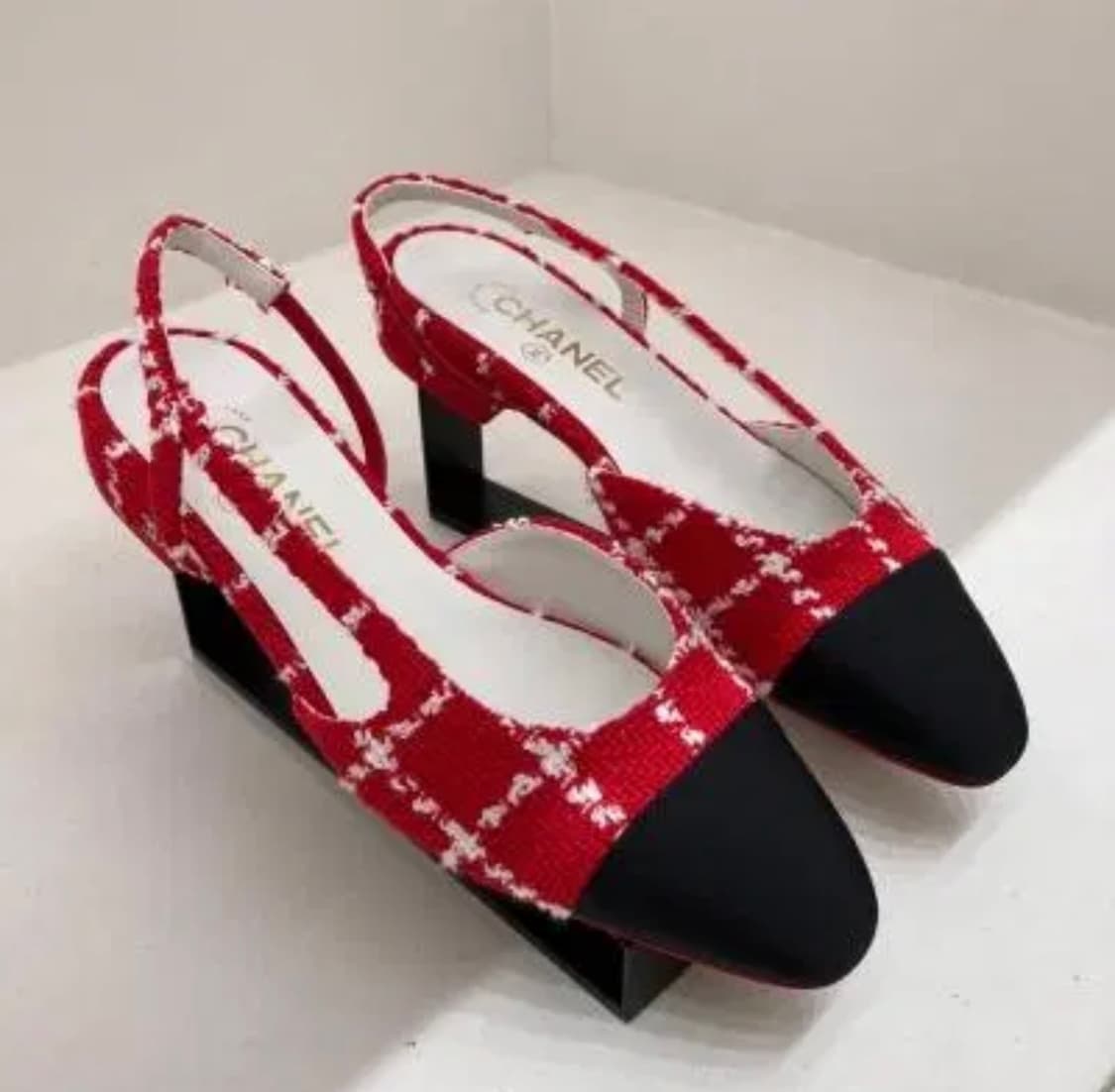 샤넬 트위드 슬링백 펌프스 레드/블랙 38 상품이미지1