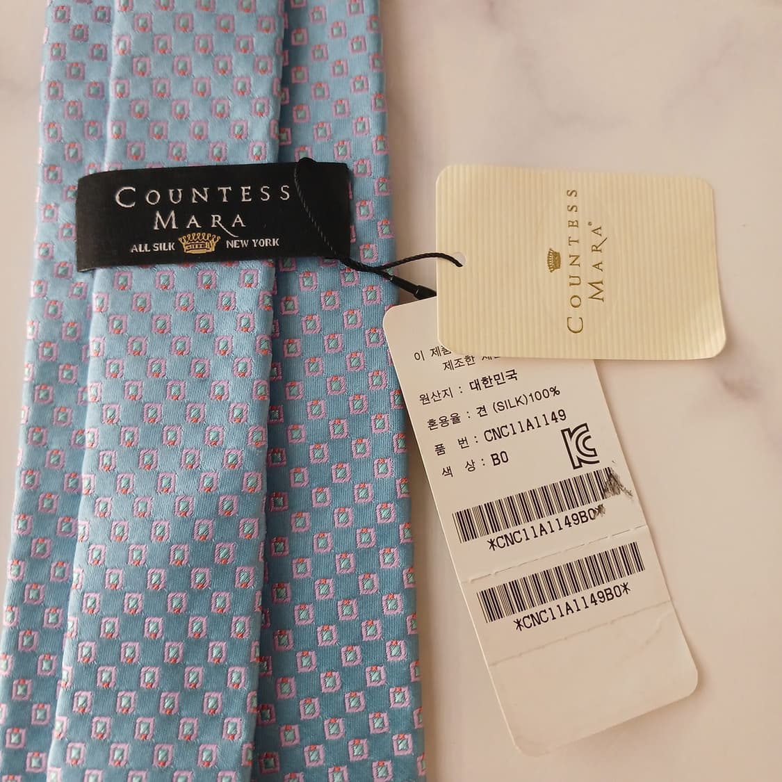 카운테스 마라 실크 스카이블루 패턴 넥타이 8.7cm 새제품 A19118 상품이미지7