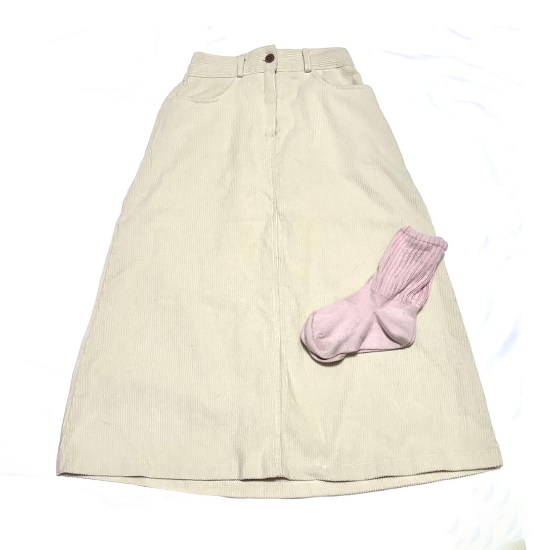 골덴 아이보리 미디 치마 상품이미지1