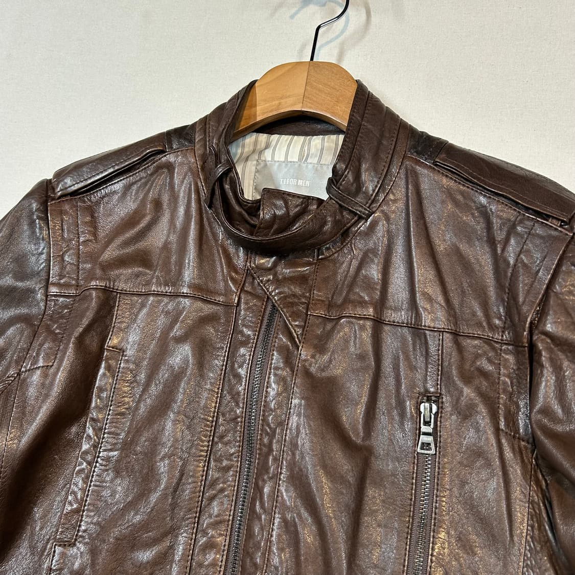 M) T.I FOR MEN 램스킨 레더 양가죽 자켓 브라운 상품이미지3
