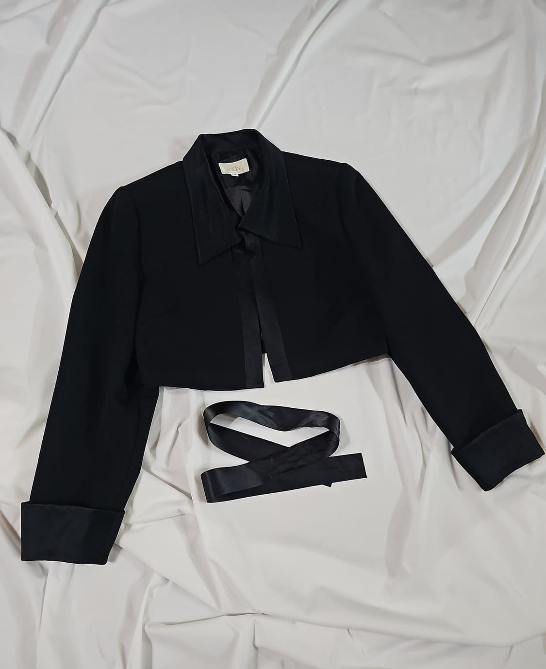 일본 빈티지 새틴 리본 타이 크롭 볼레로 블레이저 자켓 상품이미지10