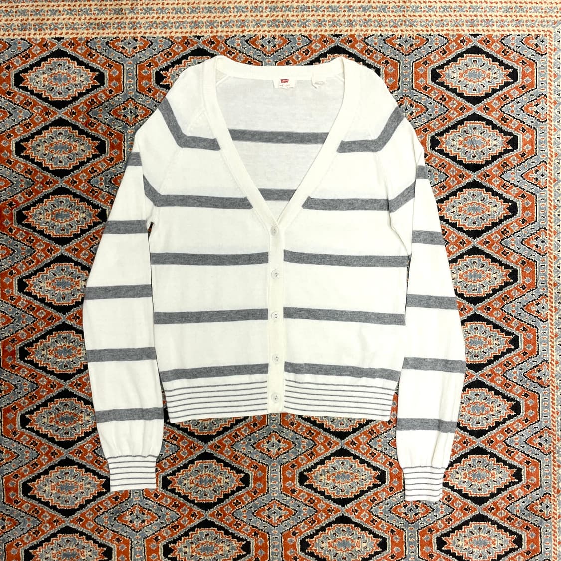 리바이스 그레이 스트라이프 와이넥 가디건 여성S 상품이미지1