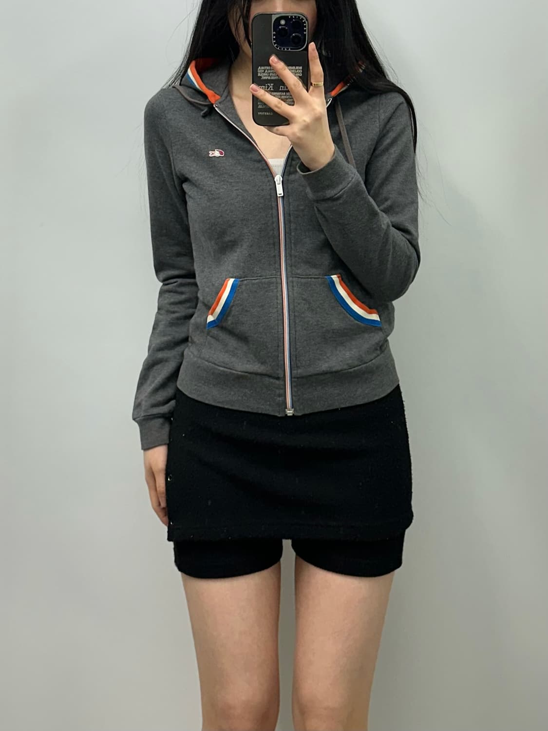 라코스테 자수로고 차콜 후드집업 상품이미지1