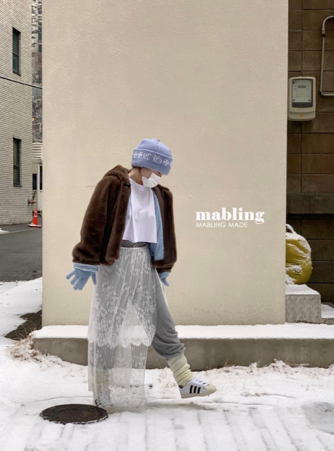 마블링 후드 퍼자켓 상품이미지1