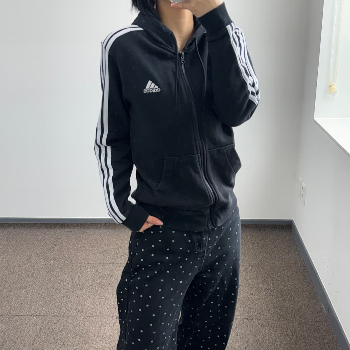 Adidas 아디다스 삼각로고 블랙 트랙탑 후드집업 상품이미지2