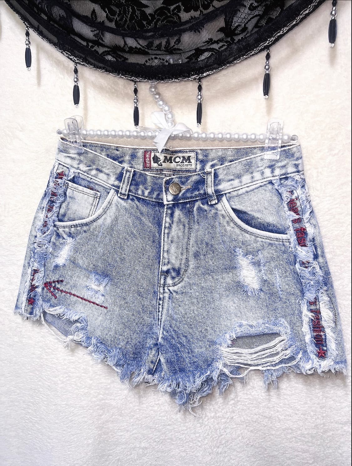 오네갸루 y2k 와투케 펑크 00 핀터 데미지 데님 숏 핫팬츠 청반바지 상품이미지1