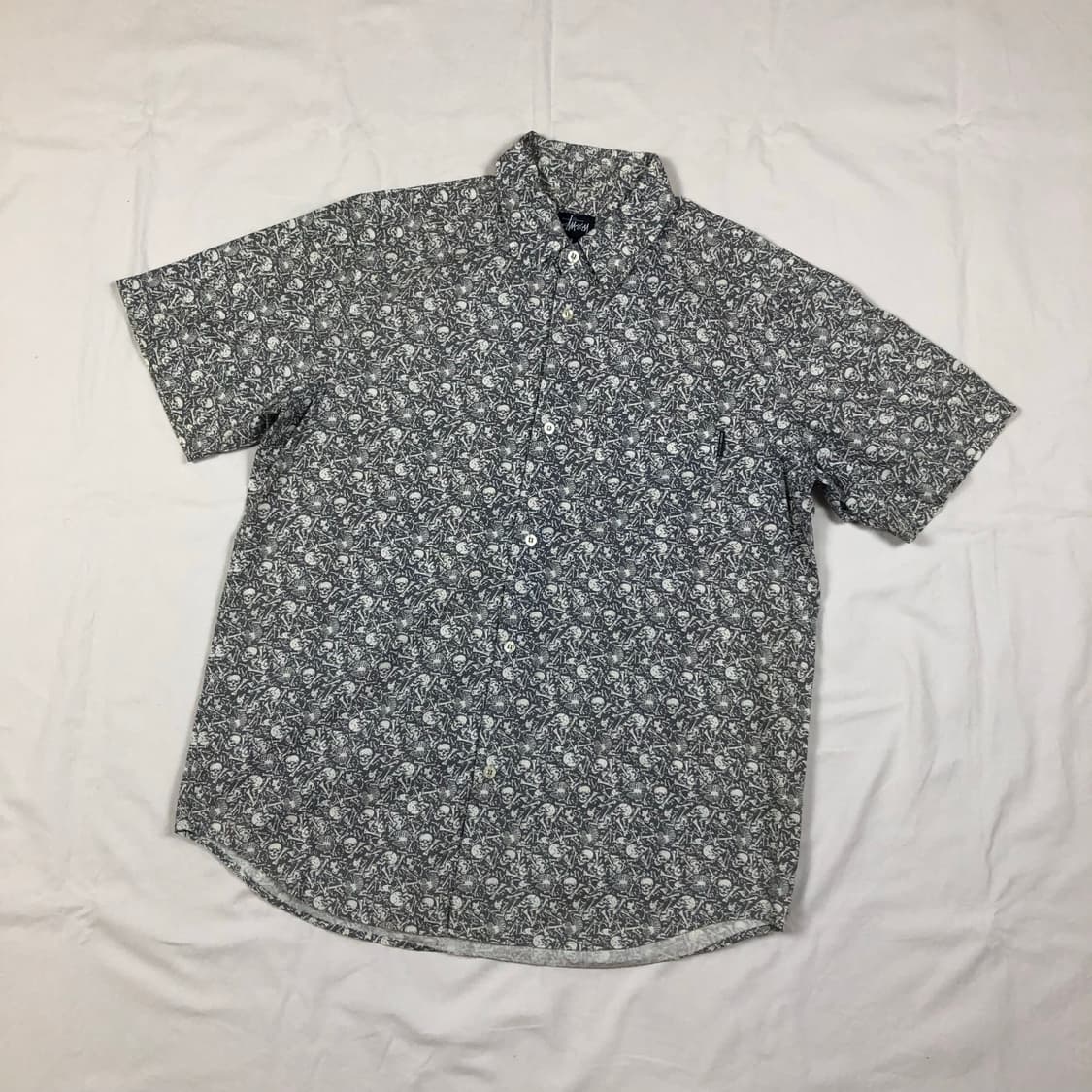 90s 스투시 해골 스컬 패턴 포켓 반팔셔츠 남방 상품이미지1