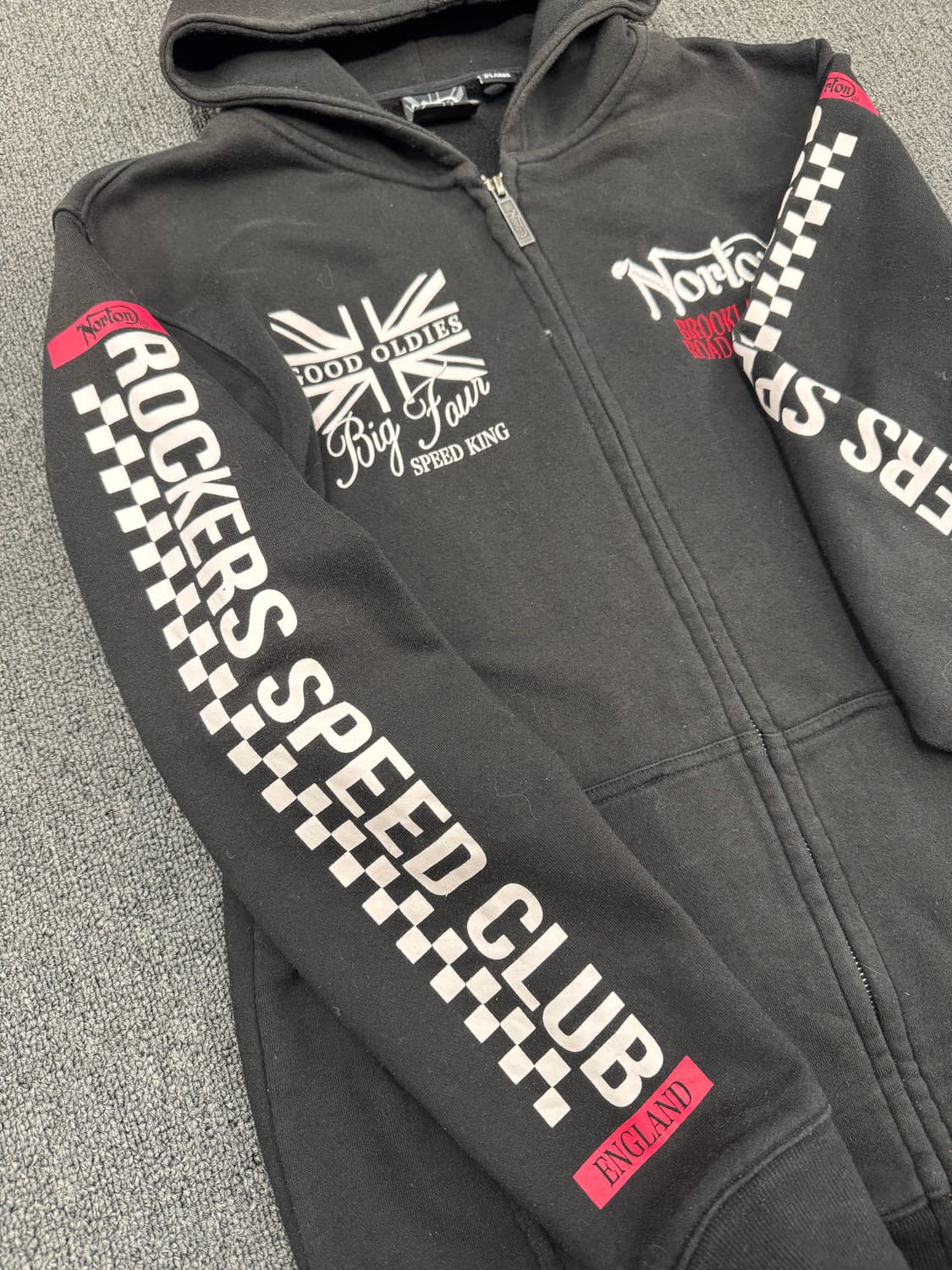 XL)노턴 빈티지 체커 프린팅 후드집업 상품이미지4