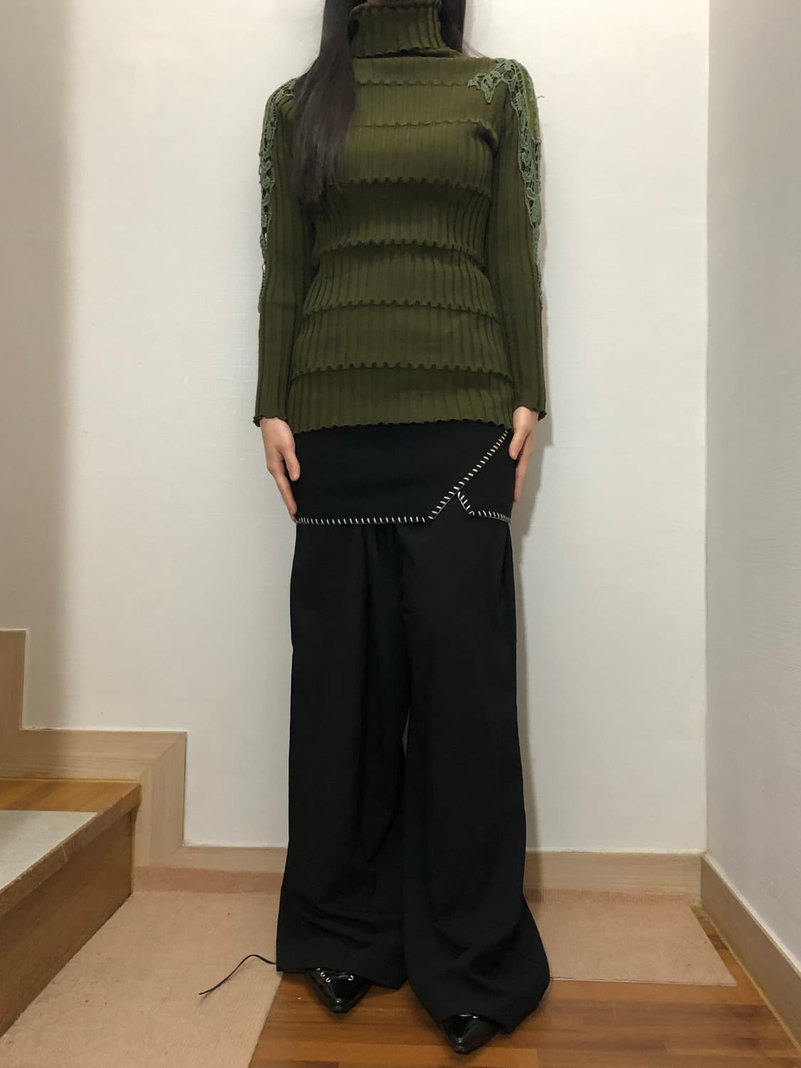 빈티지 블랙 스티치 스커트 상품이미지2